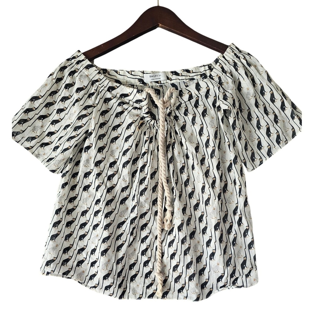 Bailey 44 Monkey Print Top Off Shoulder Short Sleeve Blouse Womens
